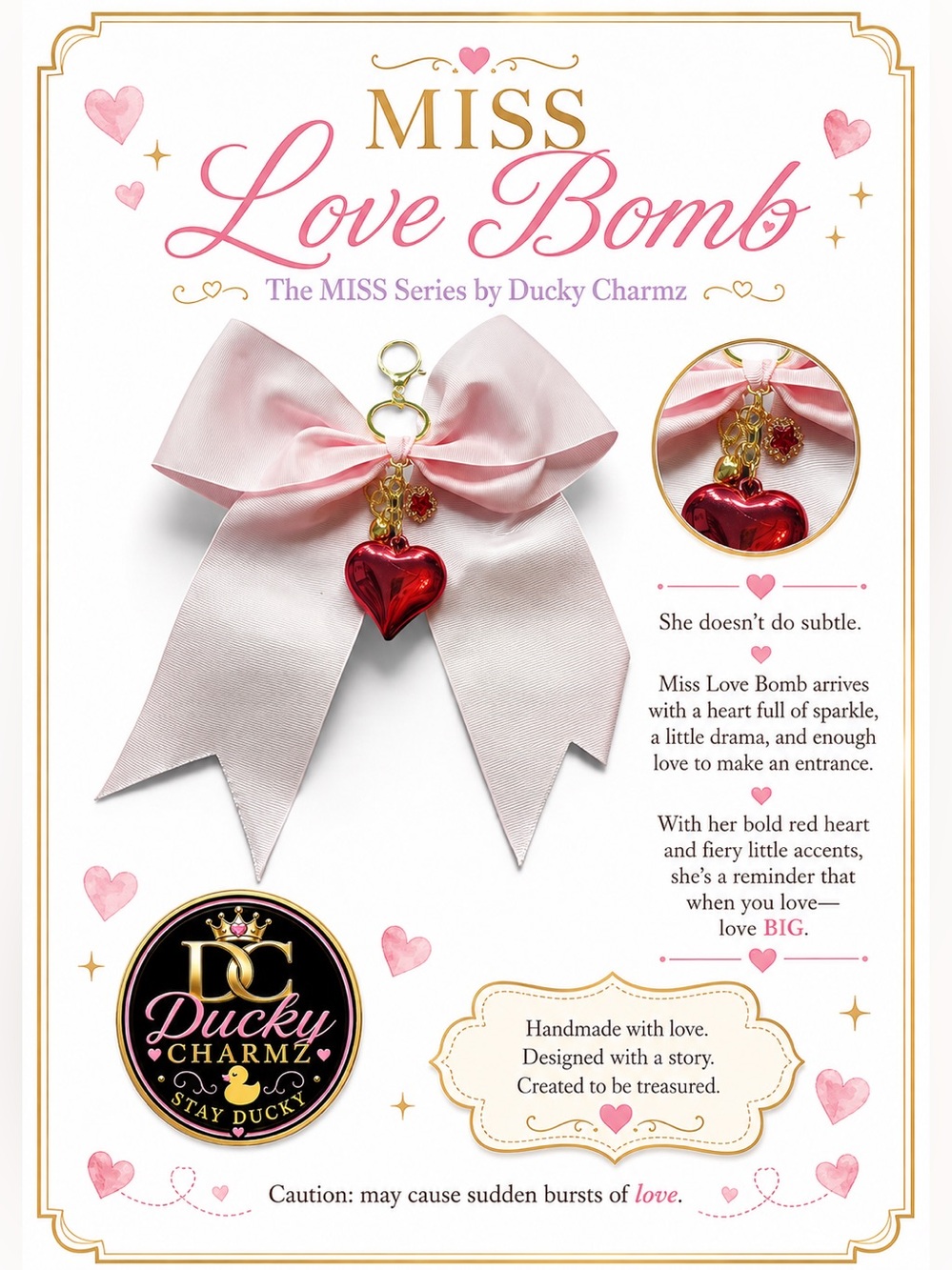 Ducky Charmz MISS LOVE BOMB Handmade Bow Bag Charm Keychain ❤️🎀